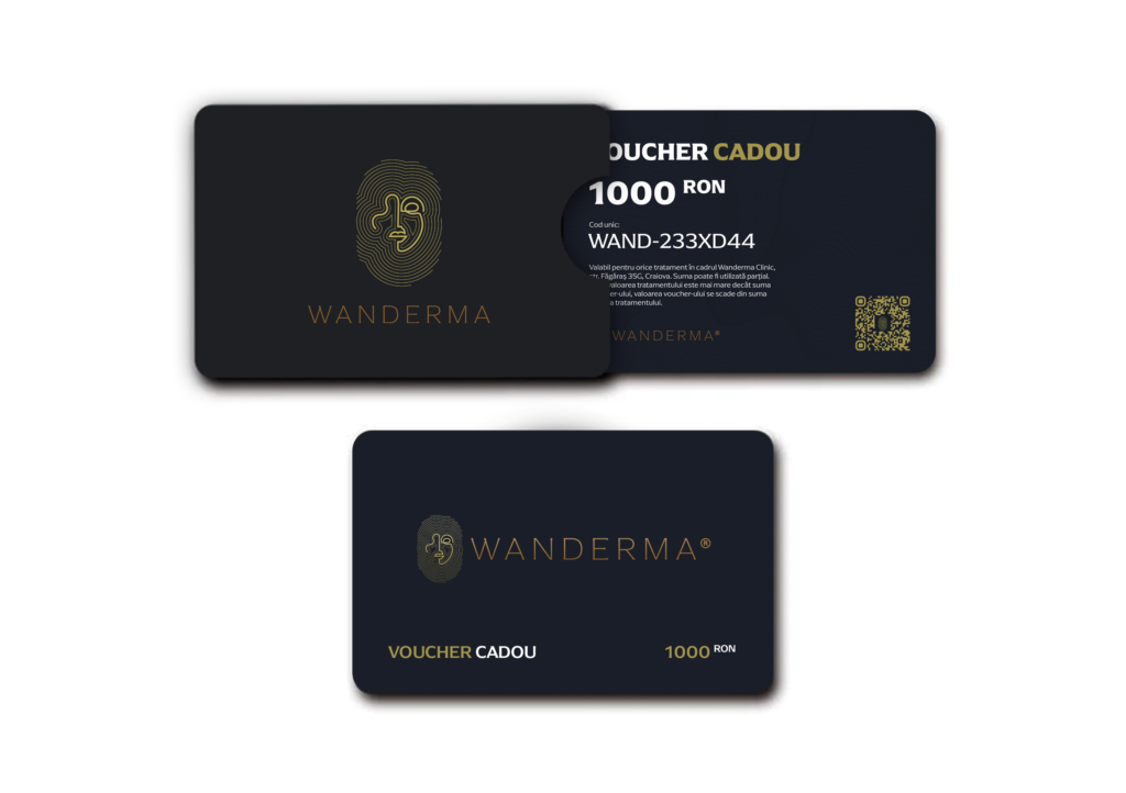 Machetă 3D a cardului cadou fizic Wanderma Clinic, față și verso, valoare 1000 RON.